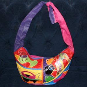 Vintage 80s Colorblock Leather Purse - USA Made